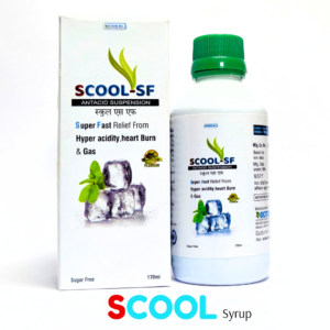 Scool SF antacid suspension 170ml sugar free for fast relief from acidity heartburn and gas